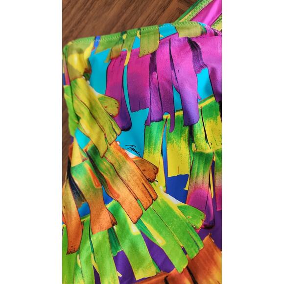 Trina Turk Polynesian Palms One-Piece Swimsuit One-Shoulder Size 6 Pre-Owned - Picture 6 of 11